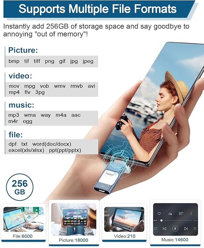 ZARMST USB Stick 256GB, 4 in 1 Flash Drive 3.0 High Speed Photostick - Gambar 3